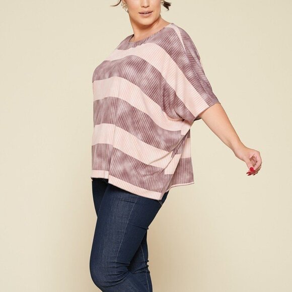 Stripe Printed Pleated Blouse Featuring A Boat Neckline And 1/2 Sleeves - Picture 4 of 5